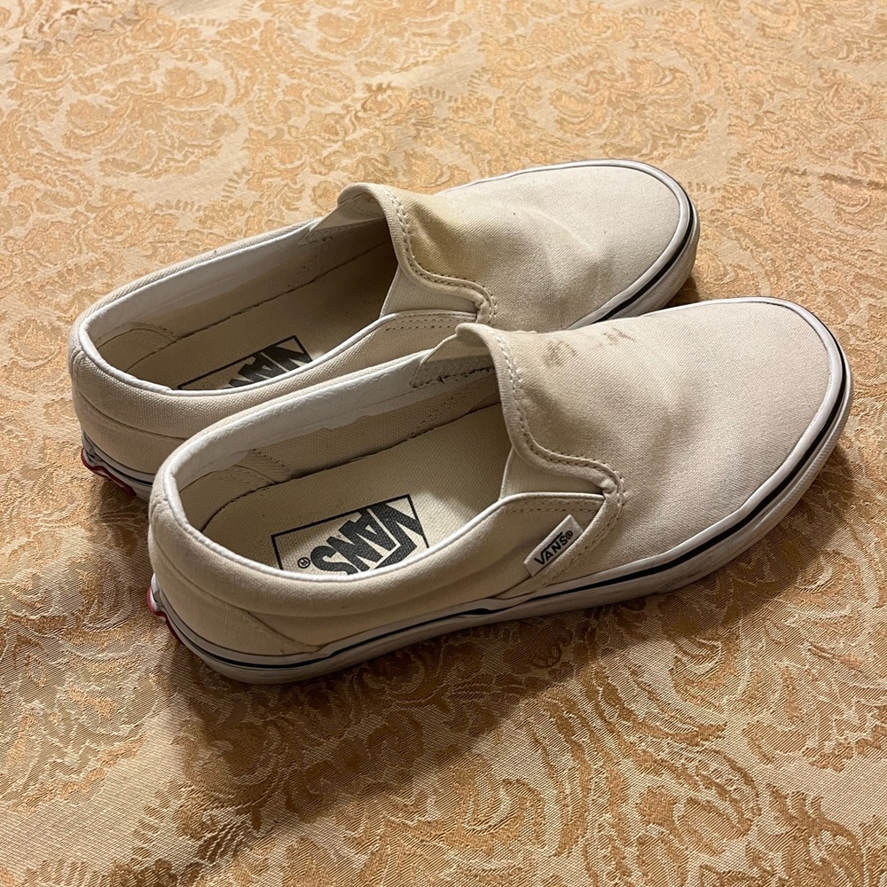 Tan/beige colored slip on vans